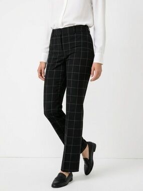 LOFT Black Windowpane Straight-Leg Pants